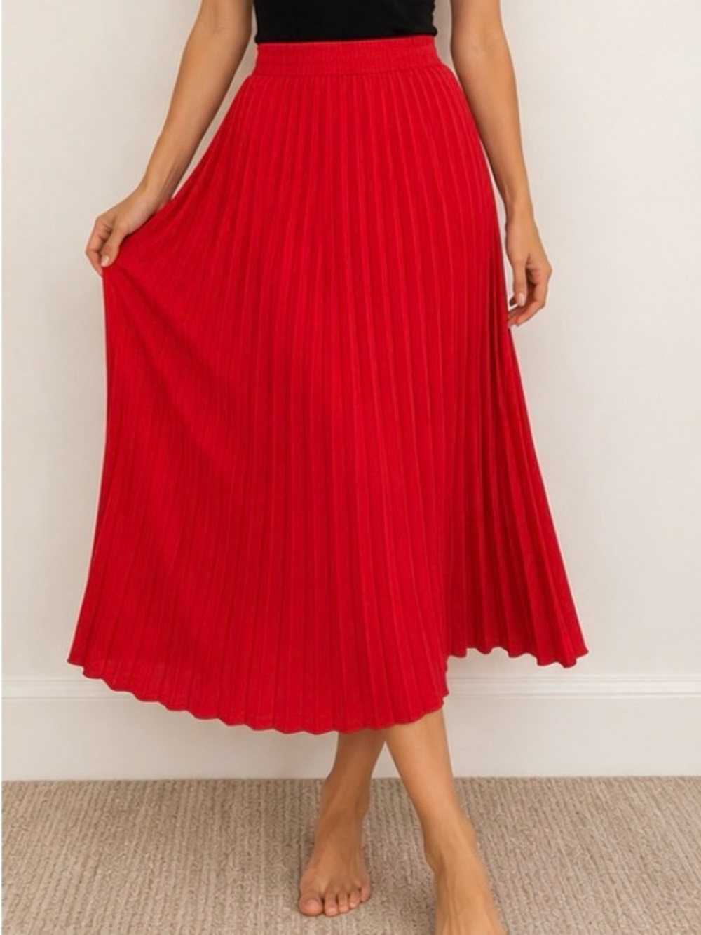 Women’s Pleated Midi Skirt - Red